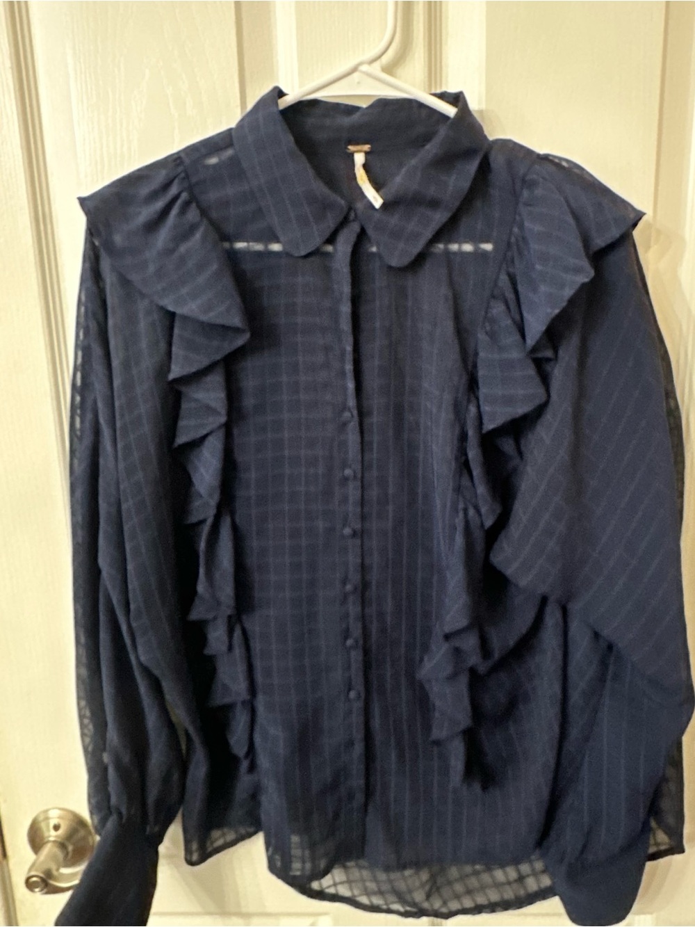 Free People Navy Blue Ruffle Blouse, size M